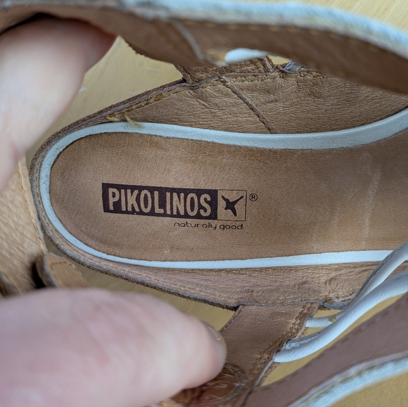 PIKOLINOS Women Heel Sandals Leather White Tan Size 40 = 9 US Velcro Closure - Picture 11 of 13